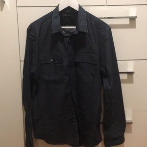 Theory Men’s Dark Chambray Button Down Shirt-Size XL